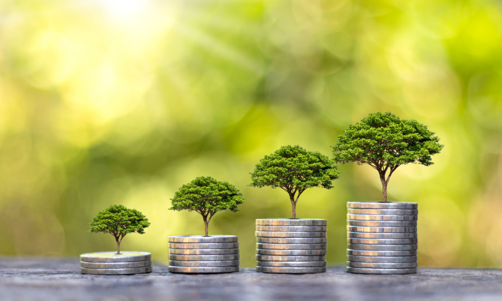 stacks of coins with tress on top showing business growth
